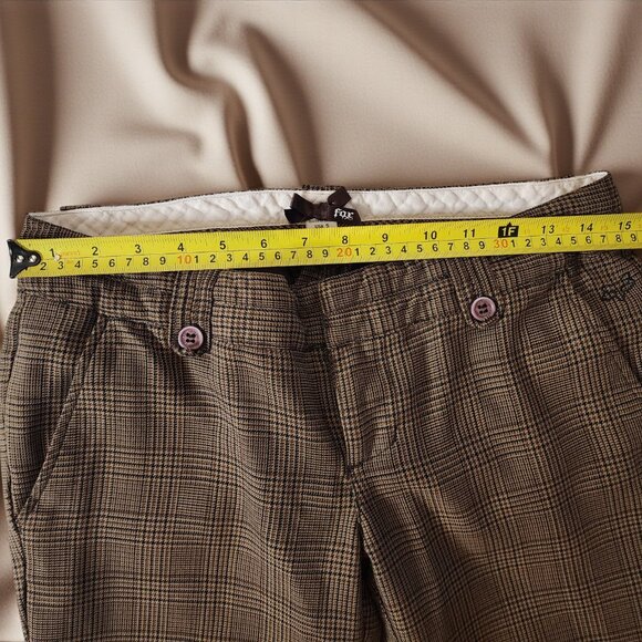 Fox Brown Check Pants Size 5 – Y2K Plaid Trousers w/ Pink Button Detail - Picture 6 of 12